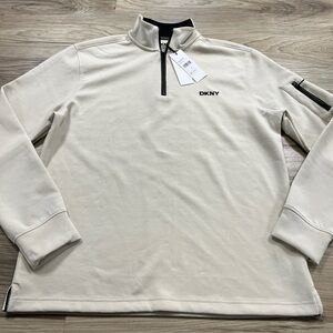 DKNY 1/4 Zip Pullover Sweatshirt Long Sleeve Cream/Black Men’s Medium $80 NWT